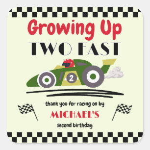2nd Birthday Growing Up Two Fast Green Race Car Square Sticker