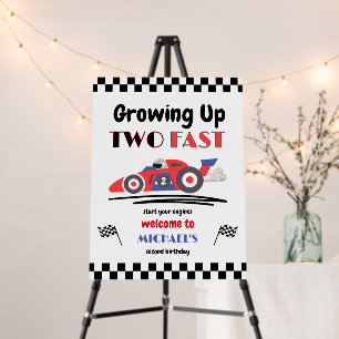 2nd Birthday Growing Up Two Fast Red Blue Race Car Foam Board