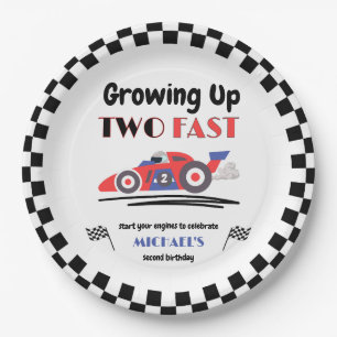 2nd Birthday Growing Up Two Fast Red Blue Race Car Paper Plates