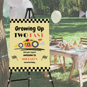 2nd Birthday Growing Up Two Fast Yellow Race Car Foam Board