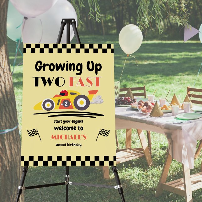 2nd Birthday Growing Up Two Fast Yellow Race Car Foam Board (Creator Uploaded)