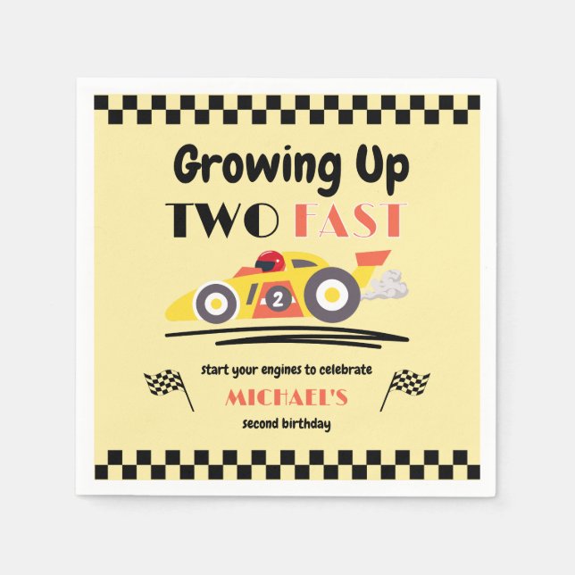 2nd Birthday Growing Up Two Fast Yellow Race Car Napkins (Front)