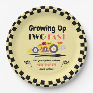 2nd Birthday Growing Up Two Fast Yellow Race Car Paper Plates