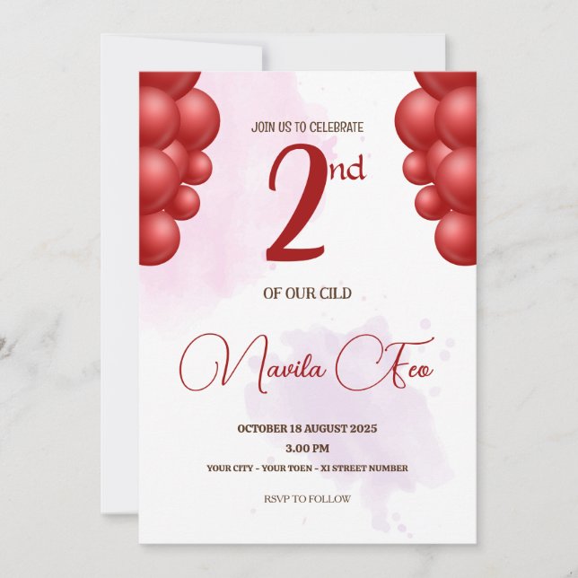 2nd birthday  invitation (Front)