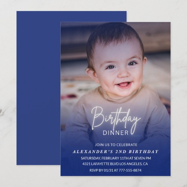 2nd birthday invitation Birthday Dinner Photo boy (Front/Back)