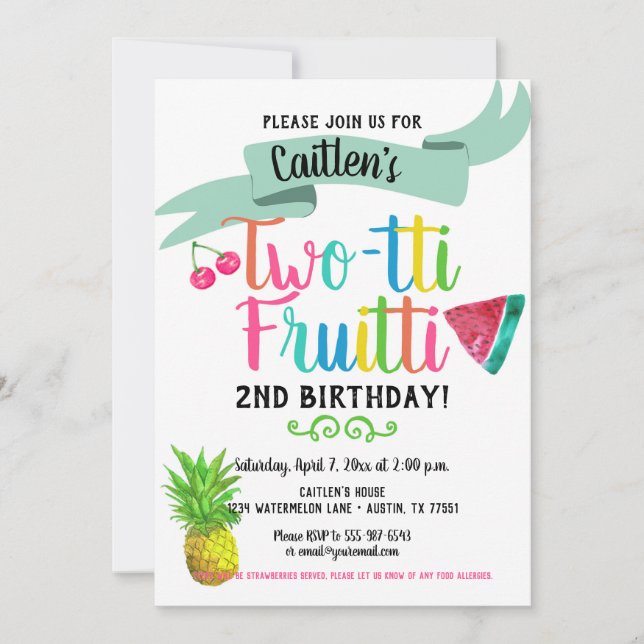 2nd Birthday Invitation Twotti Fruitti (Front)