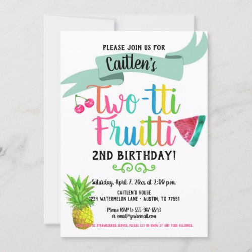 2nd Birthday Invitation Twotti Fruitti