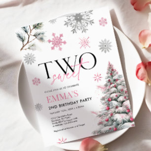 2nd Birthday Invitation, Winter Pink Two Birthday  Invitation