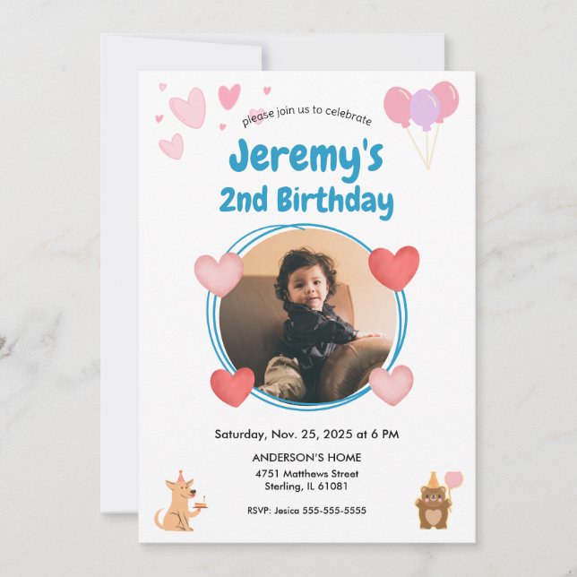 2nd Birthday Invitation with Kid Photo (Front)