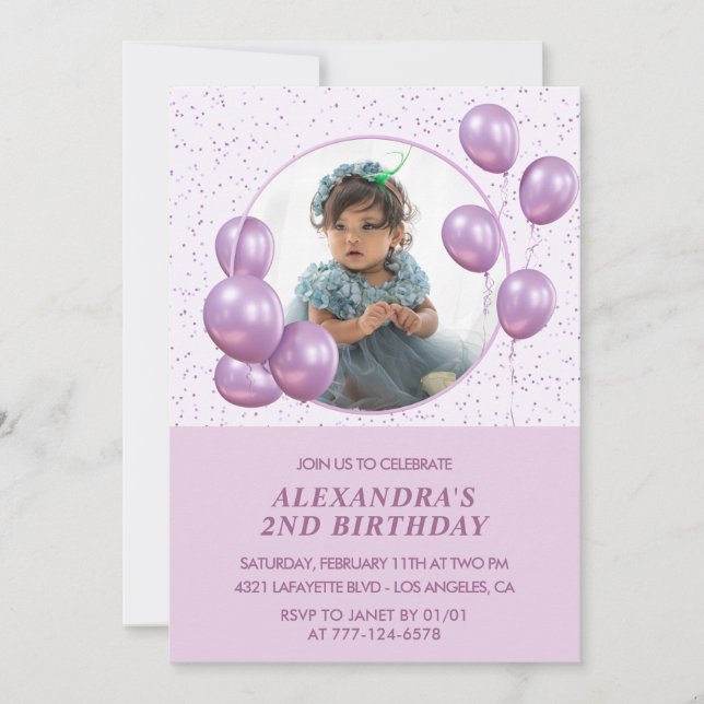 2nd birthday invitations Balloons Photo Purple (Front)