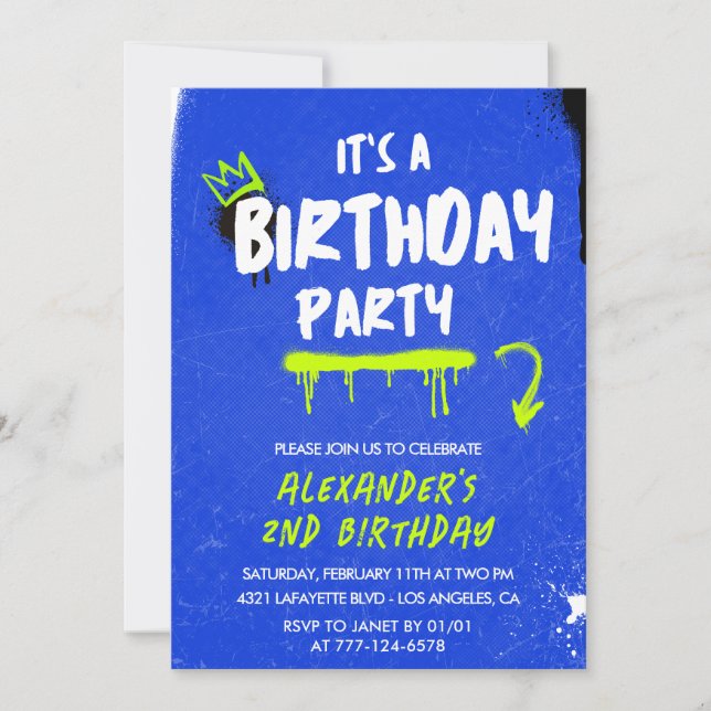 2nd birthday invitations Boy Graffiti Spray paint (Front)