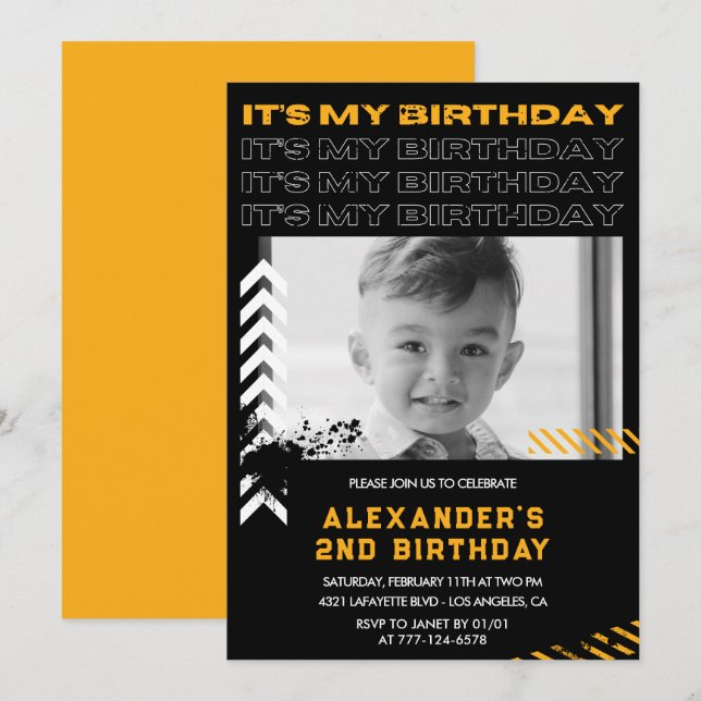 2nd birthday invitations boy Photo Spray paint (Front/Back)