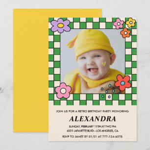 2nd birthday invitations Retro Groovy Flowers