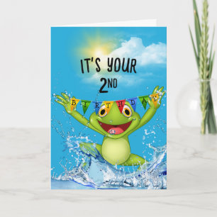 2nd Birthday Jumping Frog in Water Card