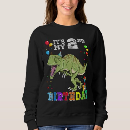 2nd Birthday Kids Boys Dino Rex Dinosaur 2 Year Ol Sweatshirt