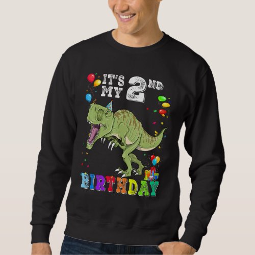 2nd Birthday Kids Boys Dino Rex Dinosaur 2 Year Ol Sweatshirt