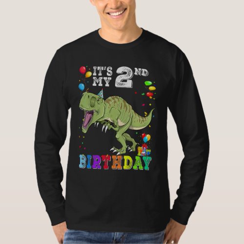 2nd Birthday Kids Boys Dino Rex Dinosaur 2 Year Ol T_Shirt