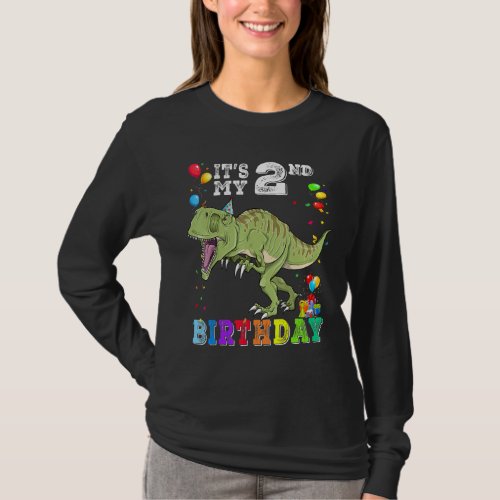 2nd Birthday Kids Boys Dino Rex Dinosaur 2 Year Ol T_Shirt