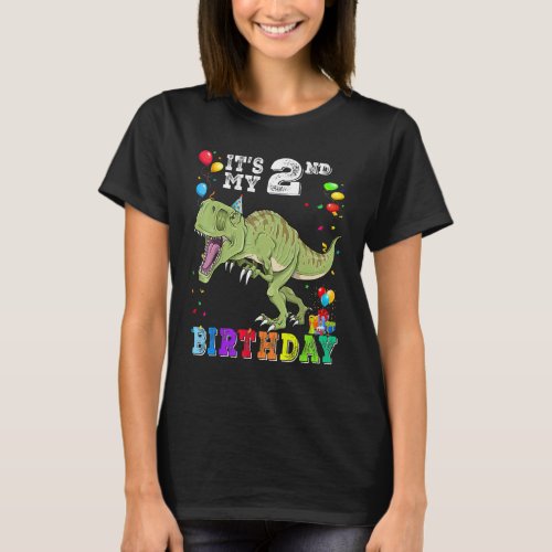 2nd Birthday Kids Boys Dino Rex Dinosaur 2 Year Ol T_Shirt