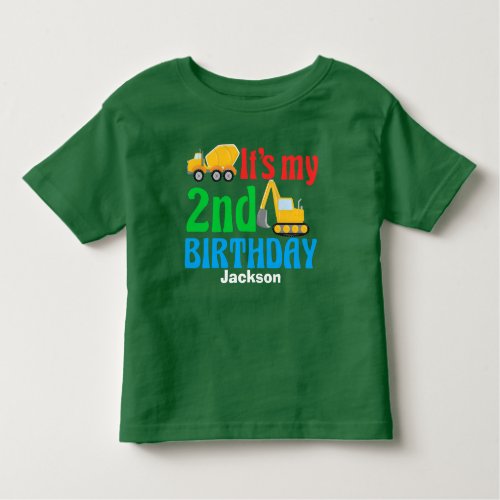 2nd Birthday Kids Construction Vehicle Party Toddler T_shirt