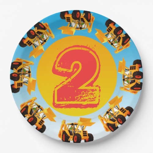 2nd Birthday Kids Digger Construction Party Paper Plates