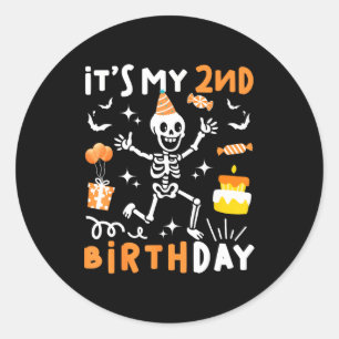 2nd birthday kids funny skeleton 2nd birthday classic round sticker