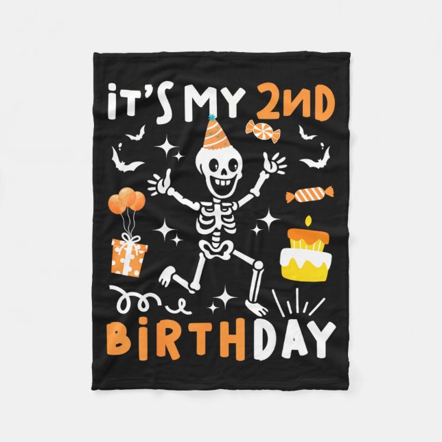 2nd birthday kids funny skeleton 2nd birthday fleece blanket (Front)