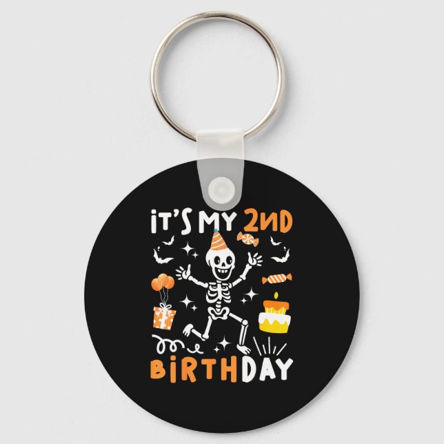 2nd birthday kids funny skeleton 2nd birthday keychain (Front)