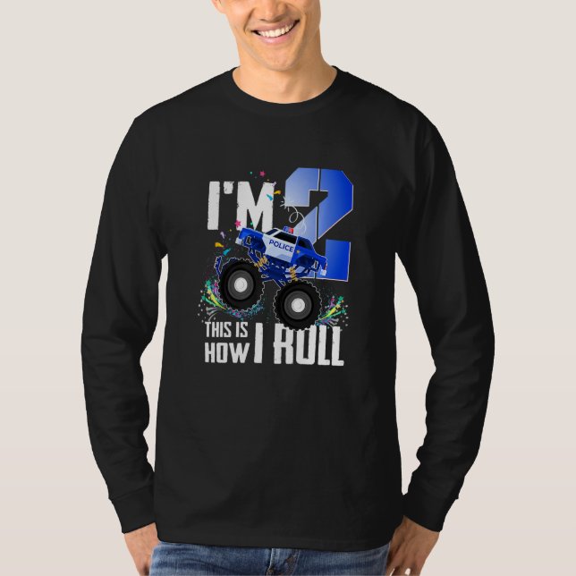 2nd Birthday Kids, I'm 2 Police Monster Truck Car T-Shirt (Front)