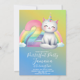 2nd Birthday Kitten Rainbow Party Invitation