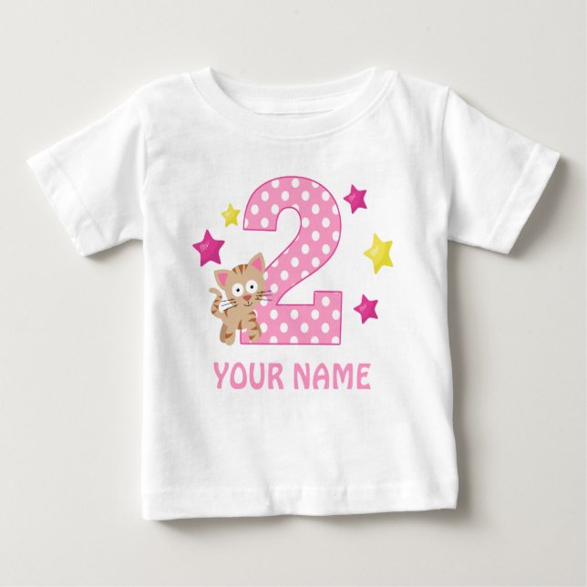2nd Birthday Kitty Cat Girl Personalized T-shirt (Front)