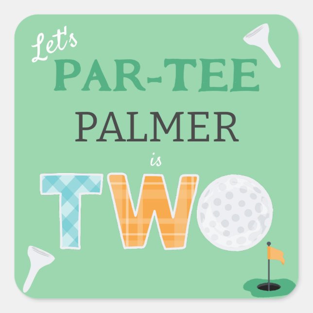 2nd Birthday Let's Par-tee Golf Party Square Sticker (Front)