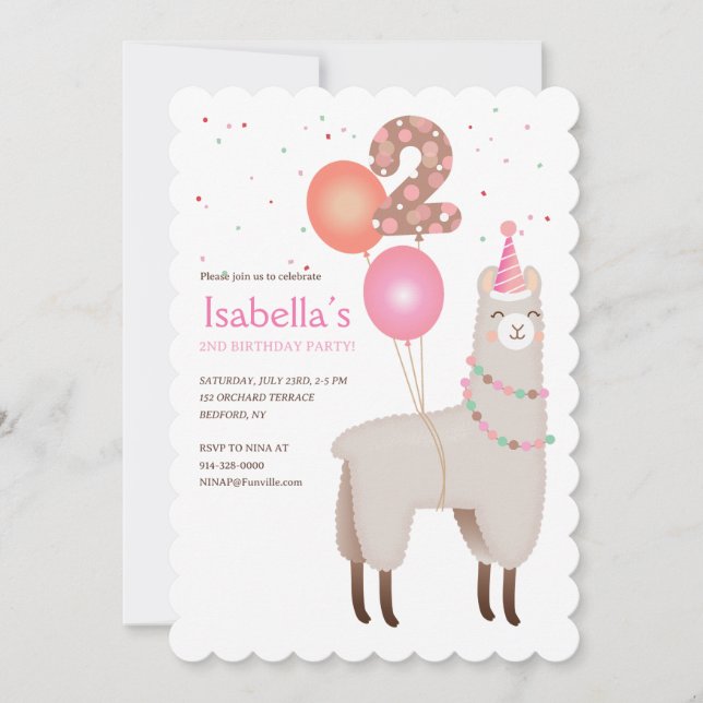 2nd Birthday Llama Invitation (Front)