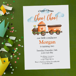 2nd Birthday Lovely Train Watercolor Party   Invitation