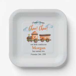 2nd Birthday Lovely Train Watercolor Party Paper Plates