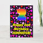 [ Thumbnail: 2nd Birthday: Loving Hearts Pattern, Rainbow # 2 Card ]