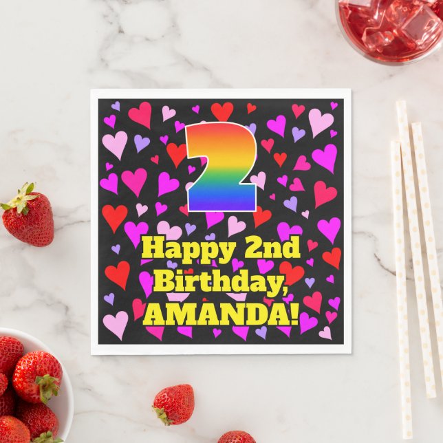 2nd Birthday: Loving Hearts Pattern, Rainbow # 2 Napkins (Insitu)