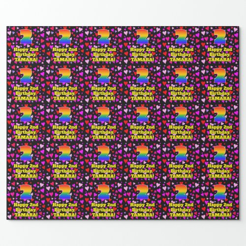 2nd Birthday Loving Hearts Pattern Rainbow  2 Wrapping Paper