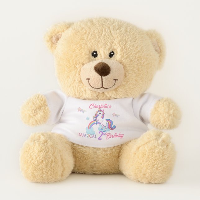 2nd Birthday Magical Unicorn Rainbow Teddy Bear (Front)