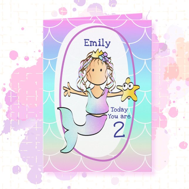 2nd Birthday Mermaid Cartoon Sweet Under the Sea Card (Creator Uploaded)