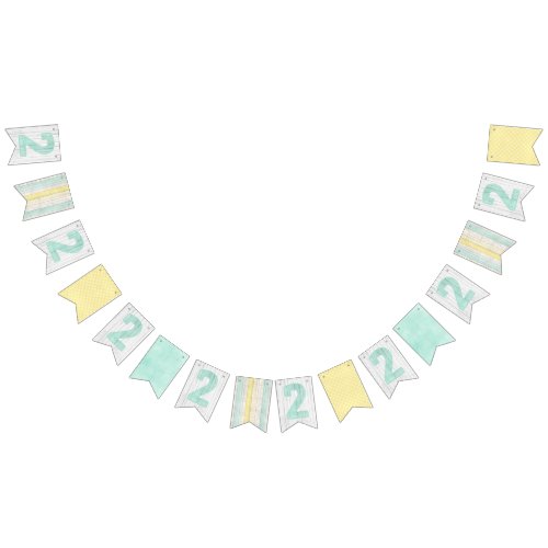 2nd Birthday Mint  Yellow Cottage Party Decor Bunting Flags