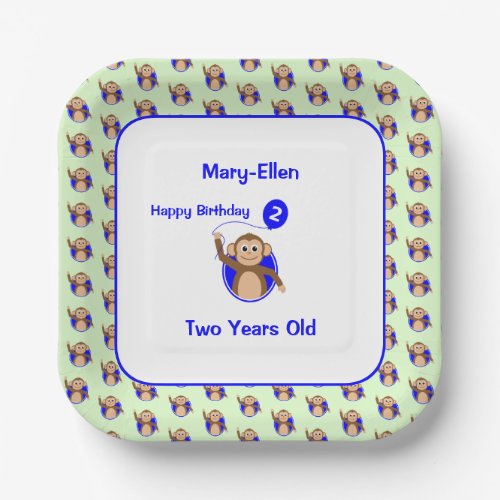 2nd birthday monkey blue balloon paper plates