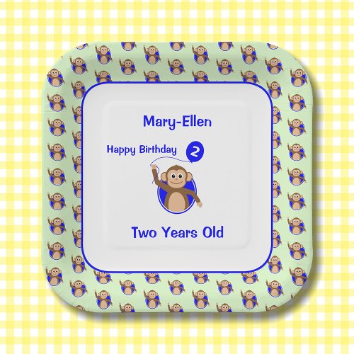 2nd birthday monkey blue balloon paper plates