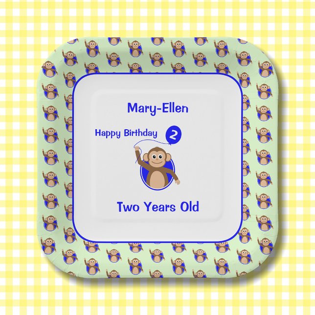 2nd birthday monkey blue balloon paper plates (Creator Uploaded)