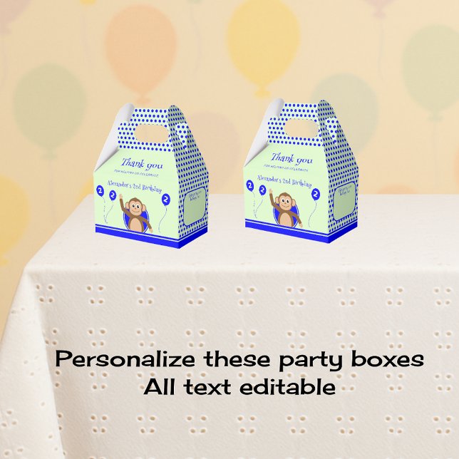 2nd birthday monkey blue green party favor boxes (Creator Uploaded)
