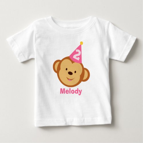 2nd Birthday Monkey Girl with Personalized Name Baby T_Shirt