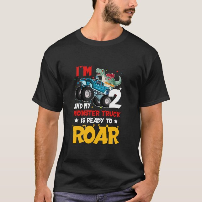 2nd Birthday Monster Truck Boys Party 2 Year Old K T-Shirt (Front)