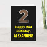 [ Thumbnail: 2nd Birthday: Name, Faux Wood Grain Pattern "2" Card ]
