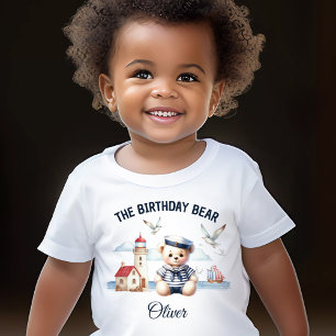 2nd Birthday Nautical Sailor Cute Bear Boy Name Toddler T-shirt