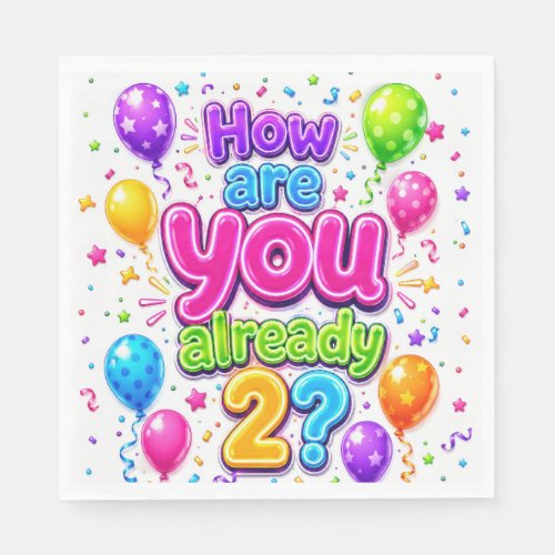 2nd Birthday Neon Party Balloons and Confetti Napkins